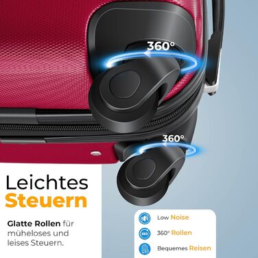 Набір валіз KESSER® з твердим корпусом (4 шт) – Bordeaux. Валізи з ABS-пластику, телескопічною ручкою, 4 колеса, ваги та брелок для багажу. Розміри: S, M, L, XL