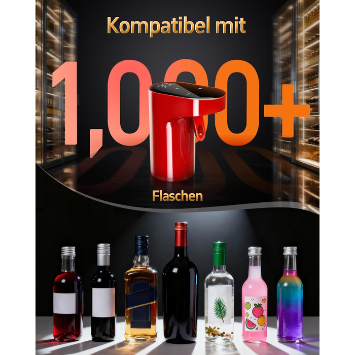 Електричний декантер для вина 5-в-1 з регулюванням дозування та цифровим виливом, автоматичний розливач вина, подарунок на День народження/День Святого Валентина (червоне)