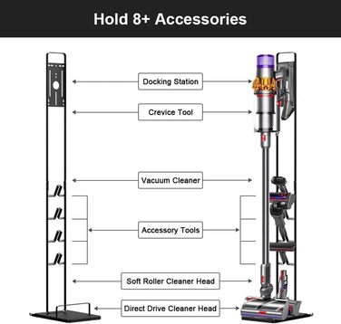 Підставка для пилососів Dyson Gen5 V15s, V15, V12 Slim, V11, V10, V8, V7, V6 - без свердління, на коліщатках, чорна