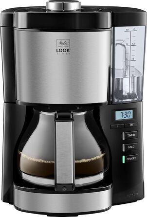Melitta Look Timer - Filter Coffee Machine - with Glass Carafe - Timer Function - Drip Stop - 10 Cups - Black (1025-08) Black with Glass Carafe, Single