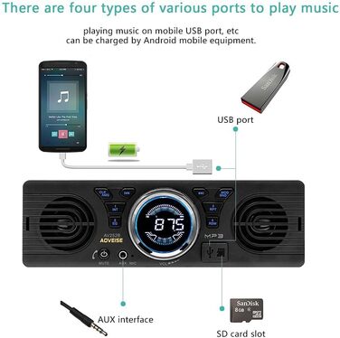 Автомобільна магнітола BOOMBOOST AV252 12В з Bluetooth, MP3, SD-карткою та вбудованими динаміками