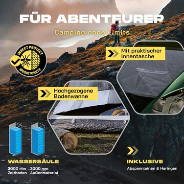 Намет туристичний Lumaland Outdoor Kuppelzelt для кемпінгу, трекінгу та фестивалів, 2-3 особи, 215x195x120 см, зелений (сірий)