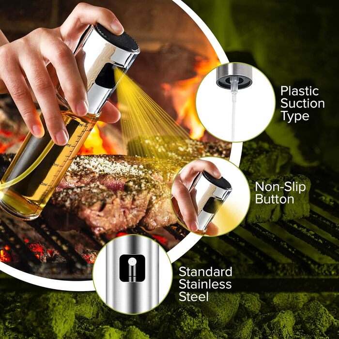 Дозатор для олії та оцту Portentum: зручний спрей для кухні, Airfryer, салату, оливкової олії. Пластиковий диспенсер з аксесуарами