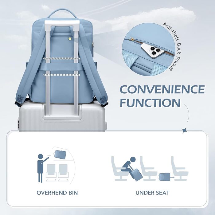 Рюкзак для ноутбука 16 дюймів, водонепроникний, для чоловіків та жінок, ідеальний для роботи, навчання, подорожей та велосипеда (Nebelblau, 16 дюймів)