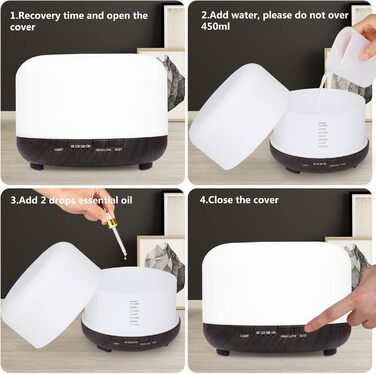 Аромадифузор Hianjoo 450мл з таймером, ультразвуковий, 7 кольорів LED, з пультом, для спа/офісу/йоги - темне дерево