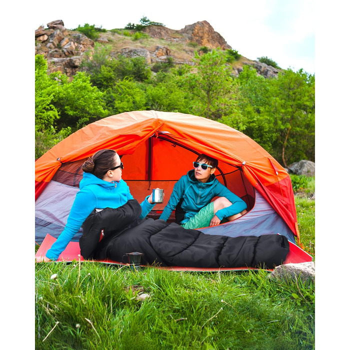 3-4 Season Sleeping Bag - Waterproof & Lightweight Sleeping Bag for Camping, Travel & Outdoor Activities - Ideal for Adults - 220 x 84 cm - 1.9KG - Black