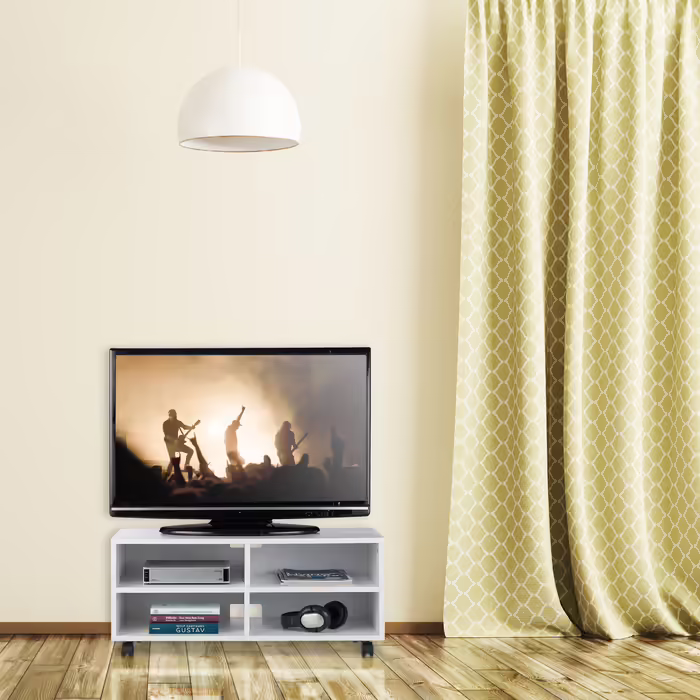 Relaxdays TV Stand with 4 Compartments, on Wheels