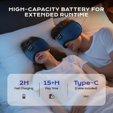 3D Маска для сну з навушниками Bluetooth Dolida (синя) - повна блокада світла, комфортний сон, для подорожей
