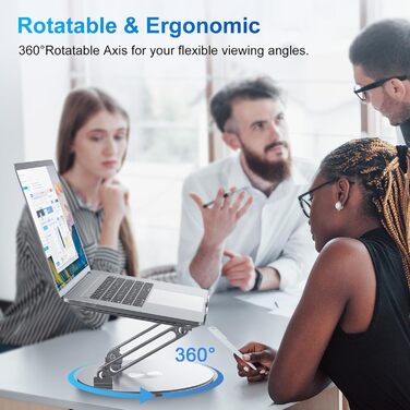 Підставка для ноутбука регульована по висоті, складана, ергономічна з вентиляцією та 360° поворотом, вертикальна, сумісна з MacBook, Dell, HP, 11-16'