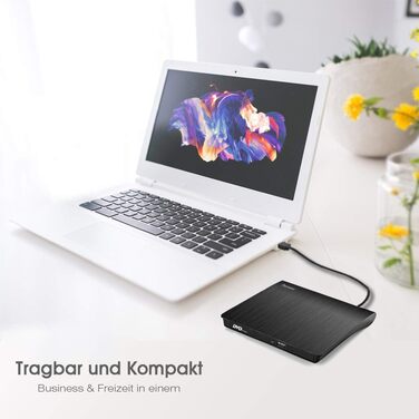 Зовнішній CD/DVD привід USB 3.0, портативний Slim RW записувач для ноутбуків та ПК (Windows, Mac OS, MacBook, iMac), чорний