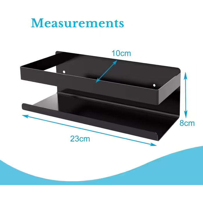 INTIRILIFE Self-Adhesive Shower Shelf in Black - 23 x 10.5 x 8 cm - No-Drill Shower Shelf, Shampoo Holder Shower Basket Wall Mount Bathroom Accessories Basket - Rustproof, Stainless Steel Shelf for Bathroom and Kitchen