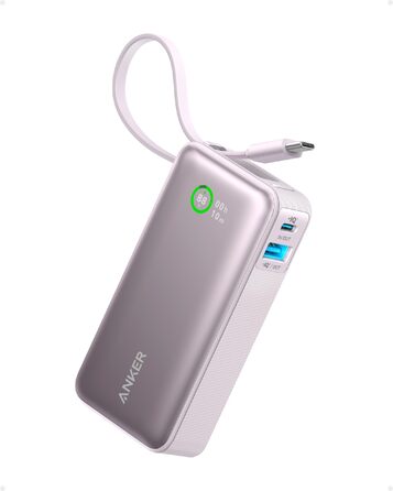 Anker Nano Powerbank 10000mAh: Портативний зарядний пристрій з USB-C кабелем, PD 30W, для iPhone, MacBook, Galaxy, iPad - Ліловий