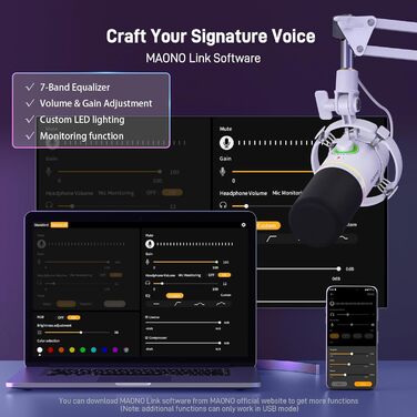 Мікрофон MAONO PD200XS XLR/USB з підсвічуванням RGB, комплект з кріпленням, програмним забезпеченням та регулятором гучності для запису, стрімінгу, геймінгу та Mac/PC