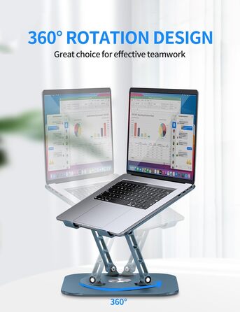 Adjustable Laptop Stand with 360° Swivel Base - Stable Ergonomic Foldable Laptop Riser for Desk - Compatible with MacBook Pro/Air & Notebooks up to 16 inches (Navy Blue)