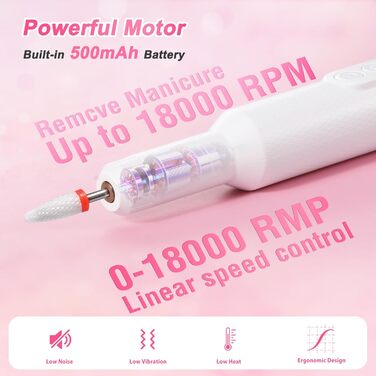 Професійний бездротовий апарат для манікюру та педикюру Brencco, 12 в 1, 18000 об/хв, 8 насадок, зарядка Type-C, для дому та салону