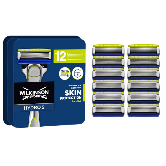 Смінні касети для бритви Wilkinson Sword Hydro 5 для чоловіків, з зволожуючим гелем та тримером, 12 шт.