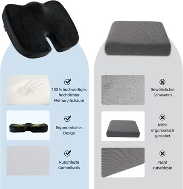 Подушка для спини та сидіння Egret з Memory Foam для офісного крісла та автокрісла – підтримка попереку, зняття болю, корекція постави, регульовані ремені, чорний колір