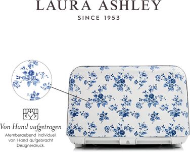 Тостер VQ Laura Ashley з 4-ма тостами, регулюванням нагріву, функціями розморожування та підігріву, з насадкою для круасанів, нержавіюча сталь, ретро-дизайн, колір 