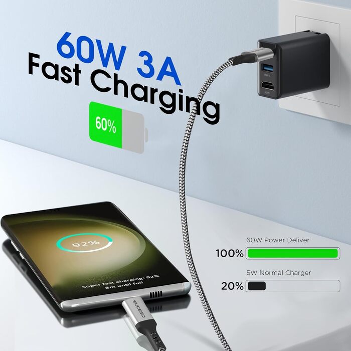 Кабель USB-C на USB 3.1 Gen2, 0.5м, швидка зарядка 3A/60W, 10Gbps, сумісний з iPhone 15, Galaxy S24, Redmi, Pixel 8, PS5 SSD