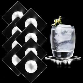 MEDOYOH 8-Piece Square Cool White LED Coasters for Drinks, ON/Off Switch Drink Coasters Set, Waterproof Coasters Glowing for Glasses Bottles Parties Weddings Bar Christmas