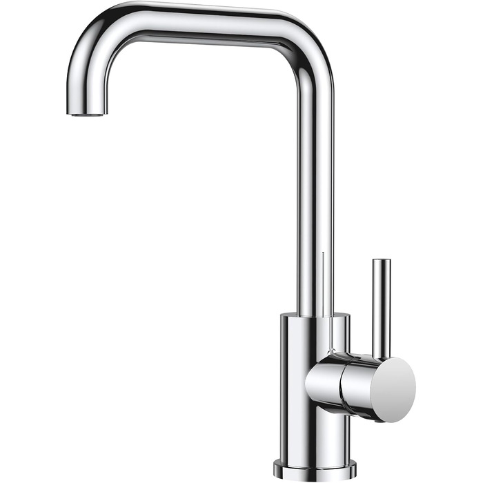 Змішувач кухонний FORIOUS, поворотний 360°, L-подібний, для 1 отвору, полірований хром
