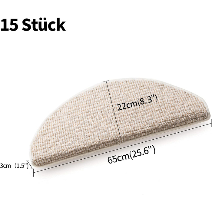 Qingbei Rina 22x65cm Non-Slip Stair Treads - 15 Piece Set - Adhesive Wood Step Mats for Indoor Safety & Floor Protection (Beige)