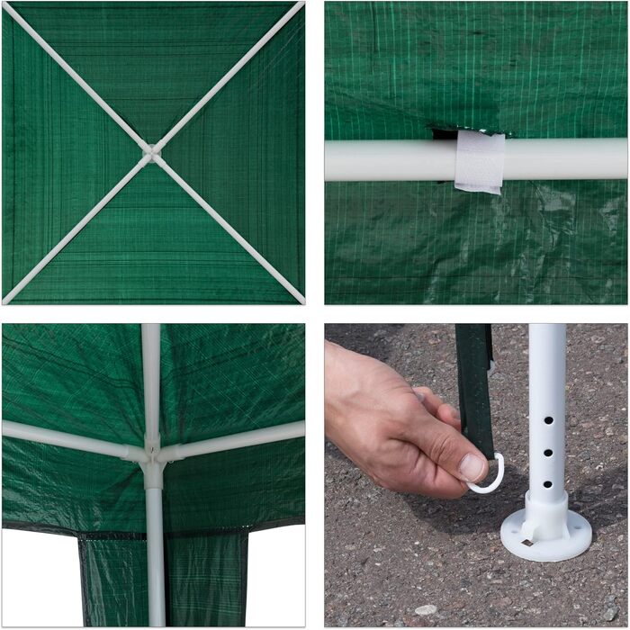Relaxdays HBT Pavilion Tent: 2.5 x 3 x 3 m Garden Pavilion with a square footprint and a 100% PE roof. Party tent for festivals or celebrations. Pavilion with steel frame. Pavilion, white (Green)