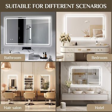 Дзеркало для ванної кімнати Clevich з підсвічуванням 70x50 см, LED, 3 кольори світла, регулювання яскравості, захисне скло, сенсорне керування, функція пам'яті, антизапар, 100x60 см