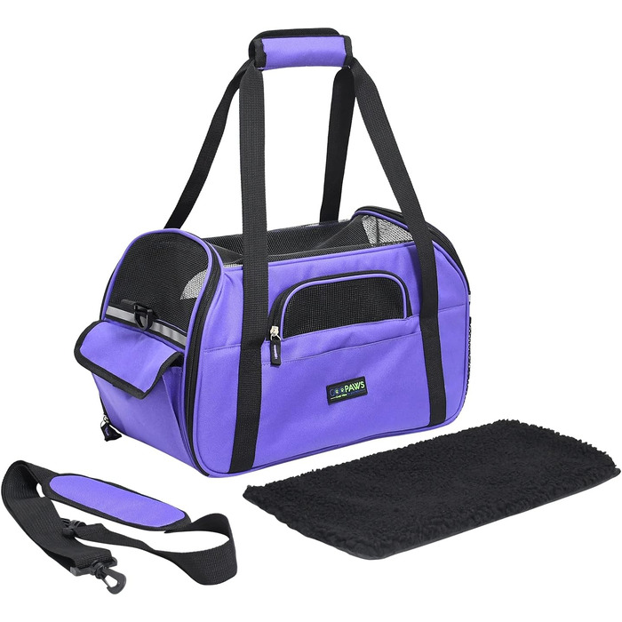 Переносна переноска для тварин Jespet, м'які стінки, для подорожей, котів та цуценят, 17' x 9' x 11.5', блакитний/фіолетовий