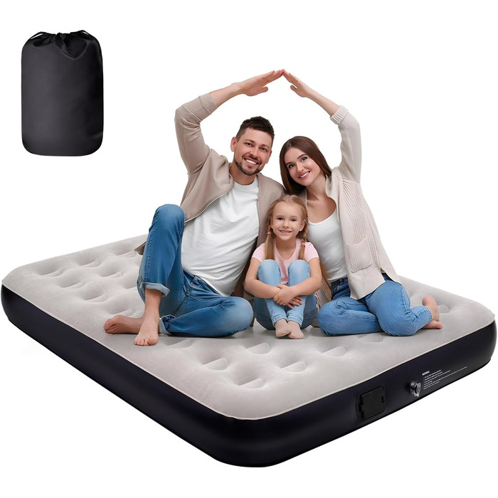 Надувне ліжко для двох осіб, самонадувне, з електричним насосом, 198x152 см