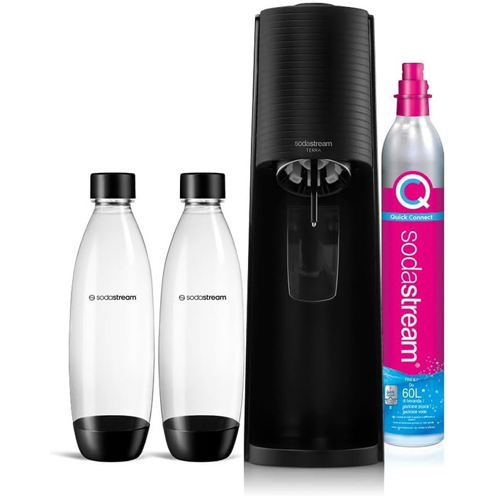 SodaStream Aqua Fizz Terra: комплект з 2 пляшок 1 л, балон CO2 Quick Connect (60 л), чорний матовий