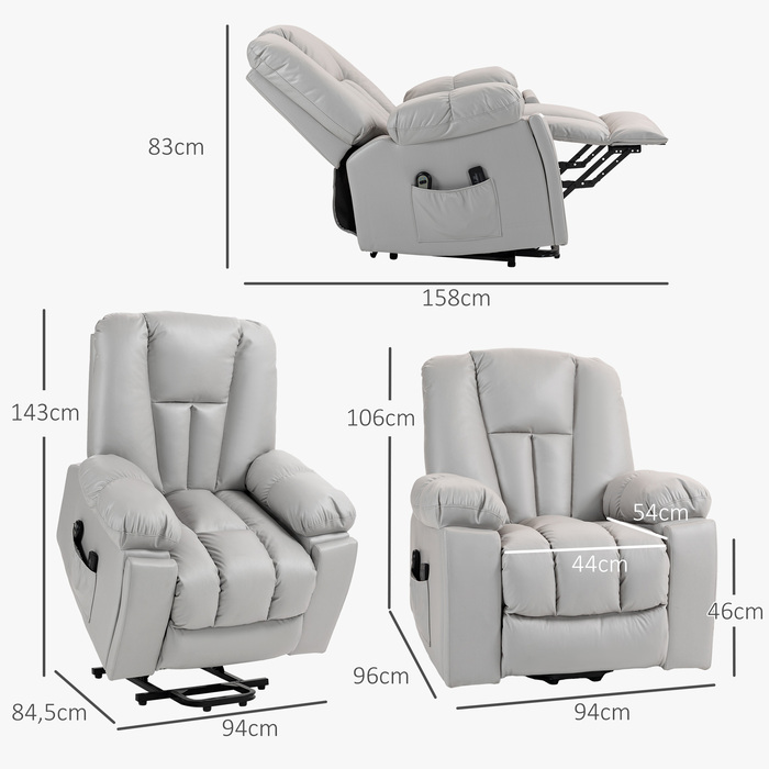 HOMCOM Power Lift TV Chair with Assistance, Reclining Chair with Lie-flat Function, Vibration Massage, Spring Pocket Coil Massage Chair | Aosom