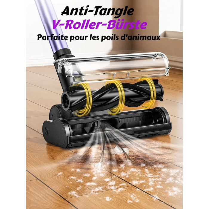 Бездротовий пилосос SUXIANGVAC 48KPa, 500W, 55 хвилин роботи, з док-станцією, LED дисплеєм, антизаплутана щітка, для шерсті тварин, килимів, твердих поверхонь, авто, фіолетовий