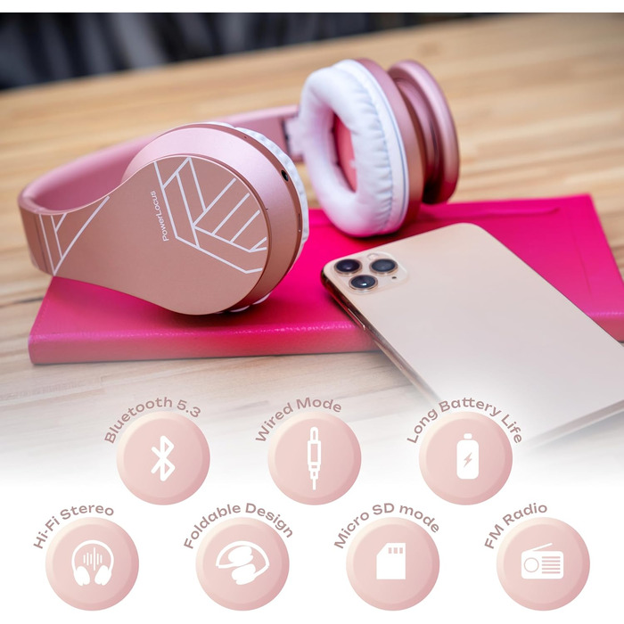 Бездротові навушники PowerLocus Over Ear Bluetooth з мікрофоном (Рожеве золото)