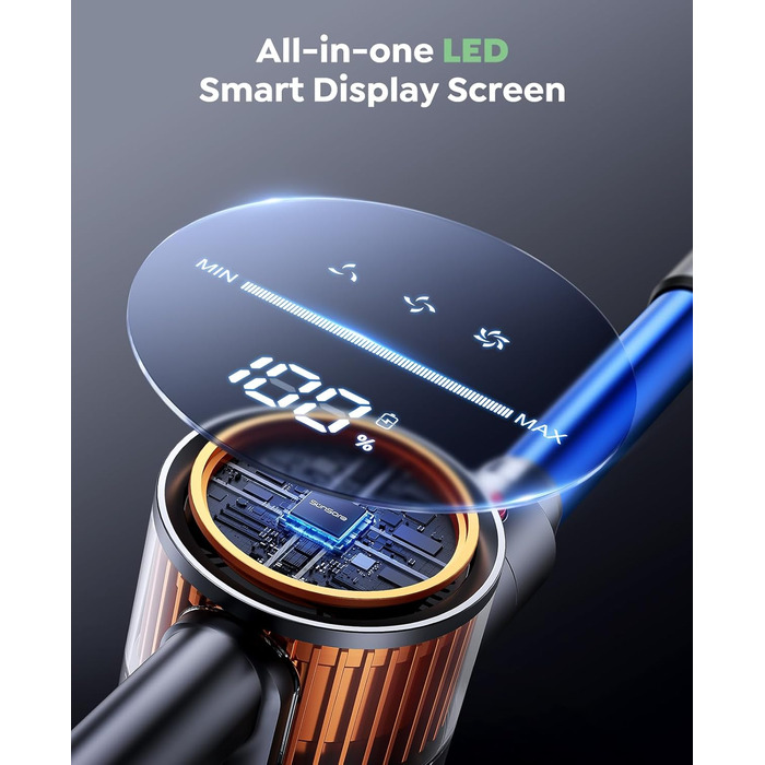 SunSare Бездротовий акумуляторний пилосос 550W/45000Pa/60хв, з базою для зарядки, легкий, тихий, для твердих поверхонь, килимів та шерсті тварин