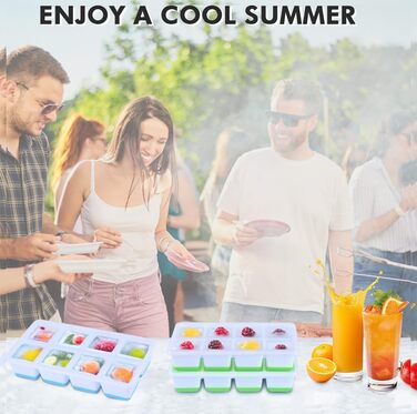 Форми для льоду JRISBO 2 шт. з кришкою, великі кубики льоду з силікону, BPA-free, LFGB-сертифіковані