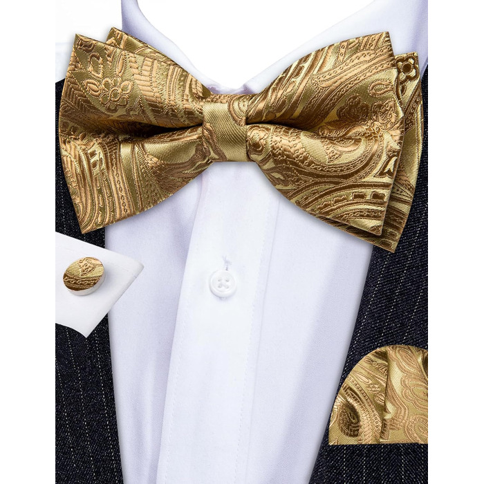 Комплект аксесуарів Barry.Wang для чоловіків: краватка, хустинка, запонки (Paisley, золоті) на весілля та урочисті події