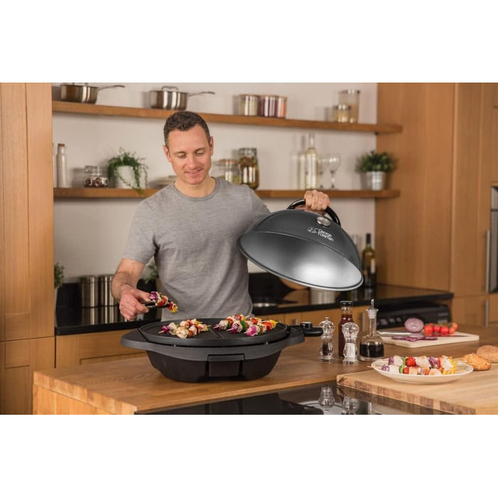 Електричний гриль George Foreman 2в1: напільний і настільний, для дому та балкона, круглий, 44,5 см, 2400 Вт, з термометром і піддоном для жиру, чорний