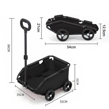 Візок для собак та котів OHMG, складний, до 20 кг, з гальмами, великий кошик, 3 вікна, тримач для напоїв, чорний