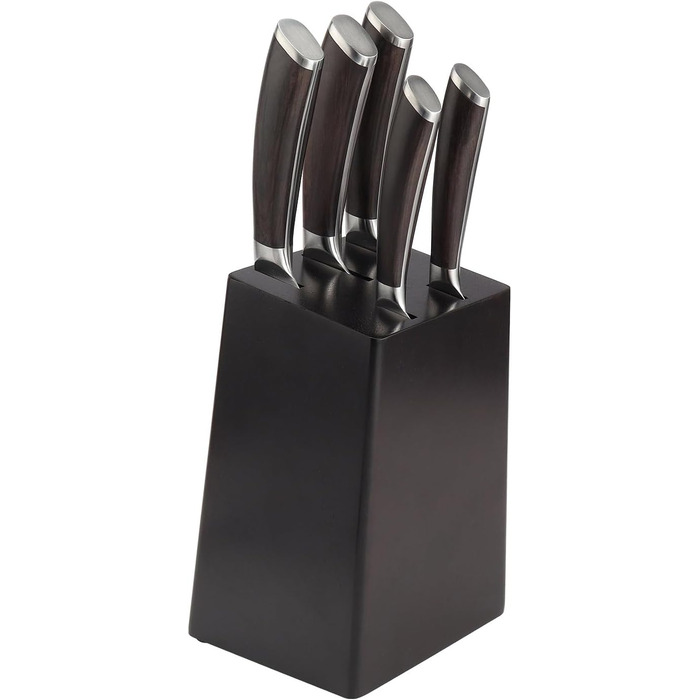 Набір кухонних ножів BEM Master Chef 6 шт. з підставкою: кухонний, овочевий, хлібний, універсальний ножі + точилка (дамаст)