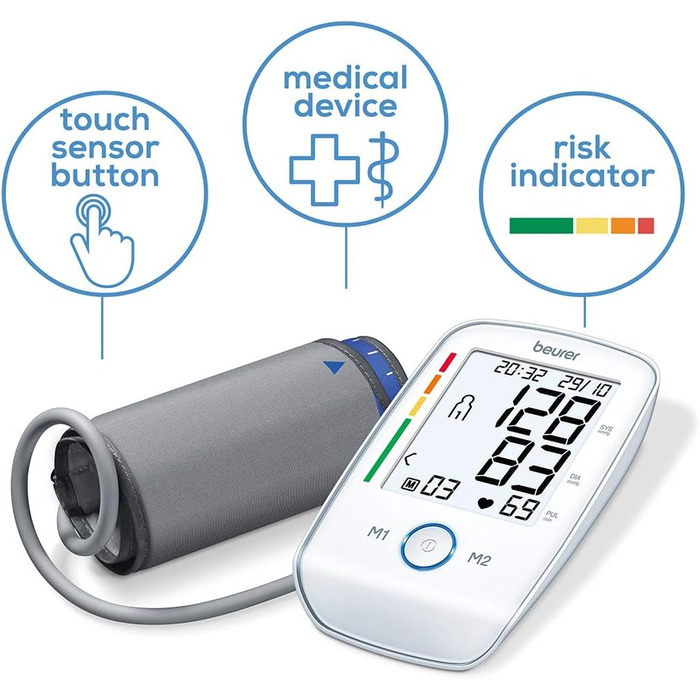 Тонометр Beurer BM 45 для вимірювання артеріального тиску на плечі, білий