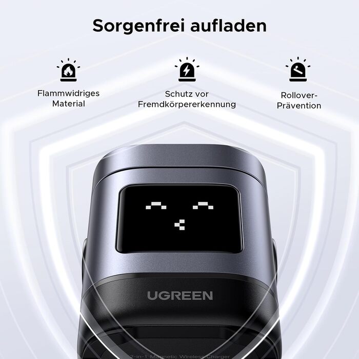 Зарядний станція UGREEN UNO 2-в-1 з сертифікацією Qi2, 15W, сумісна з MagSafe для iPhone 17/16/15/14/13, AirPods 2/3, регульований підставка для зарядки