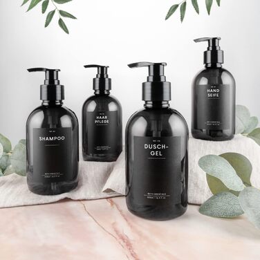 MONOKO Набір з 4 дозатори для мила, 500 мл, чорний, пластик, для душу та миття рук