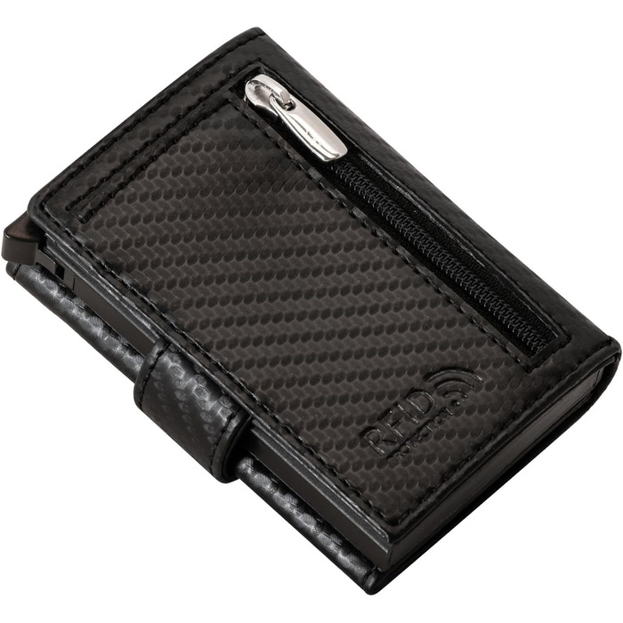 Чохол-органайзер для карток Volmer® POP-UP з відділенням для монет з натуральної шкіри | RFID захист | для чоловіків та жінок | Hunter Green (Зелений) (Zip Carbon)