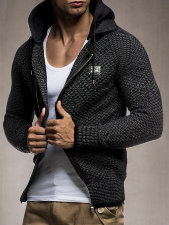 Чоловіча в'язана куртка Leif Nelson з відстібаною капюшоном та блискавкою - чоловіча кардиган з трикотажу для зими та літа (XXL, Чорний Антрацит)