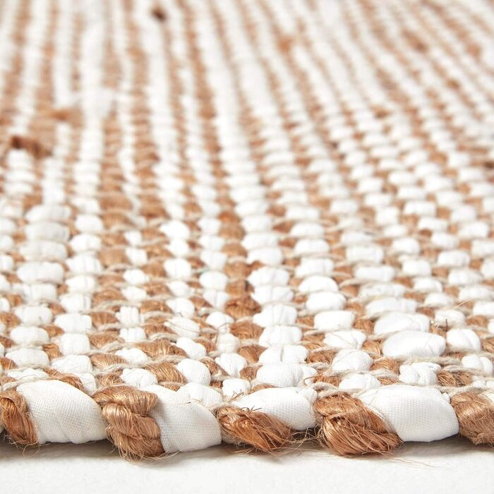 Homescapes Horizon Rug, handwoven from 100% hemp, 160 x 230cm, patchwork rug with herringbone pattern and fringe, cream natural 160 x 230 cm