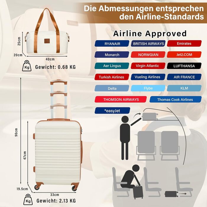 Набір валіз COOLIFE 6 шт: дорожній набір 16', 20', 24', 28' + сумка для подорожей та туалетна сумка | ABS, 360° колеса, TSA-замок для Європи, круїзів та навчання за кордоном – необхідний дорожній набір для сімейного відпочинку, білий/коричневий
