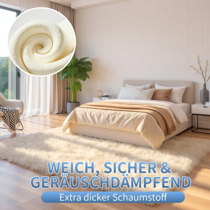 Килим круглий 100 см, миючий, антиковзний, з високим ворсом, для дитячої кімнати, м'який, пухнастий, кремовий колір