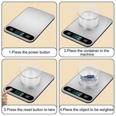 Кухонні ваги Vaolmlop, цифрові, 10 кг, LCD дисплей, багатофункціональні, з нержавіючою сталі, точність 1 г, срібні