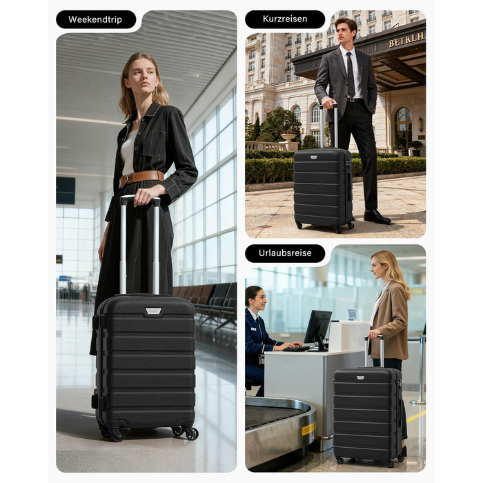 Набір валіз COOLIFE 3 шт. (M, L, XL) для сімейних та закордонних подорожей, ABS+PC, чорний